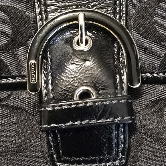 Coach Purse Black Signature Canvas Crossbody Bag Leather Trim Silver Tone Accent - Picture 11 of 11